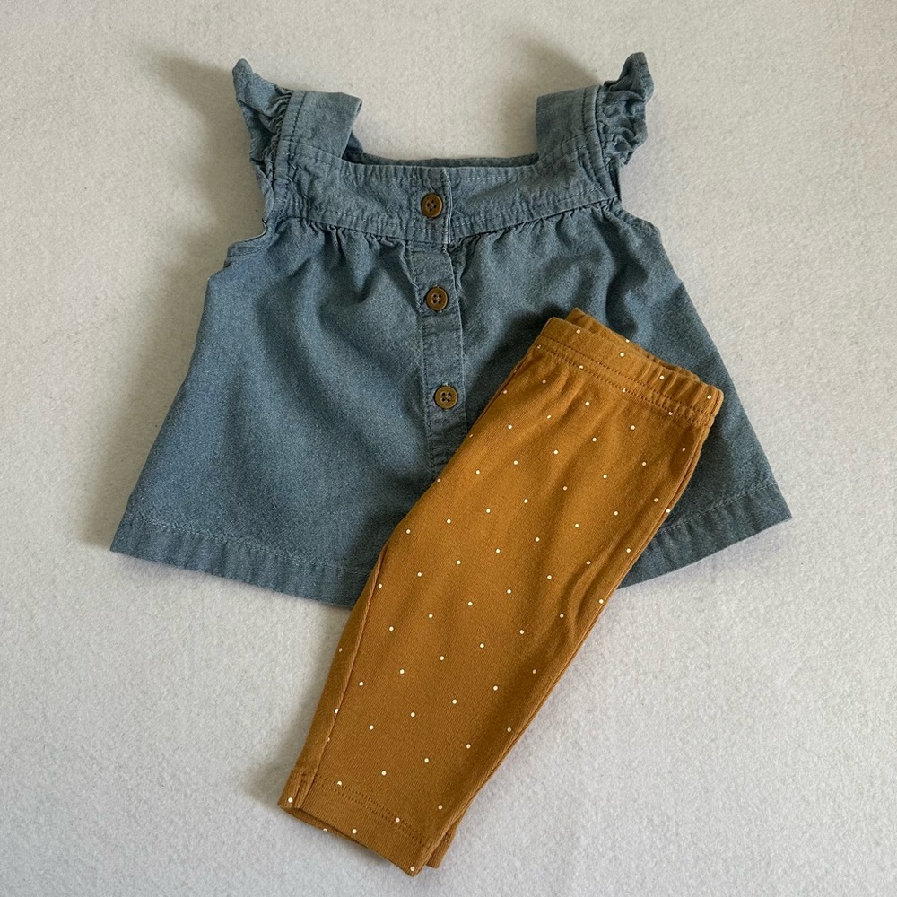2 pc. Set Denim Top and Mustard Leggings Set